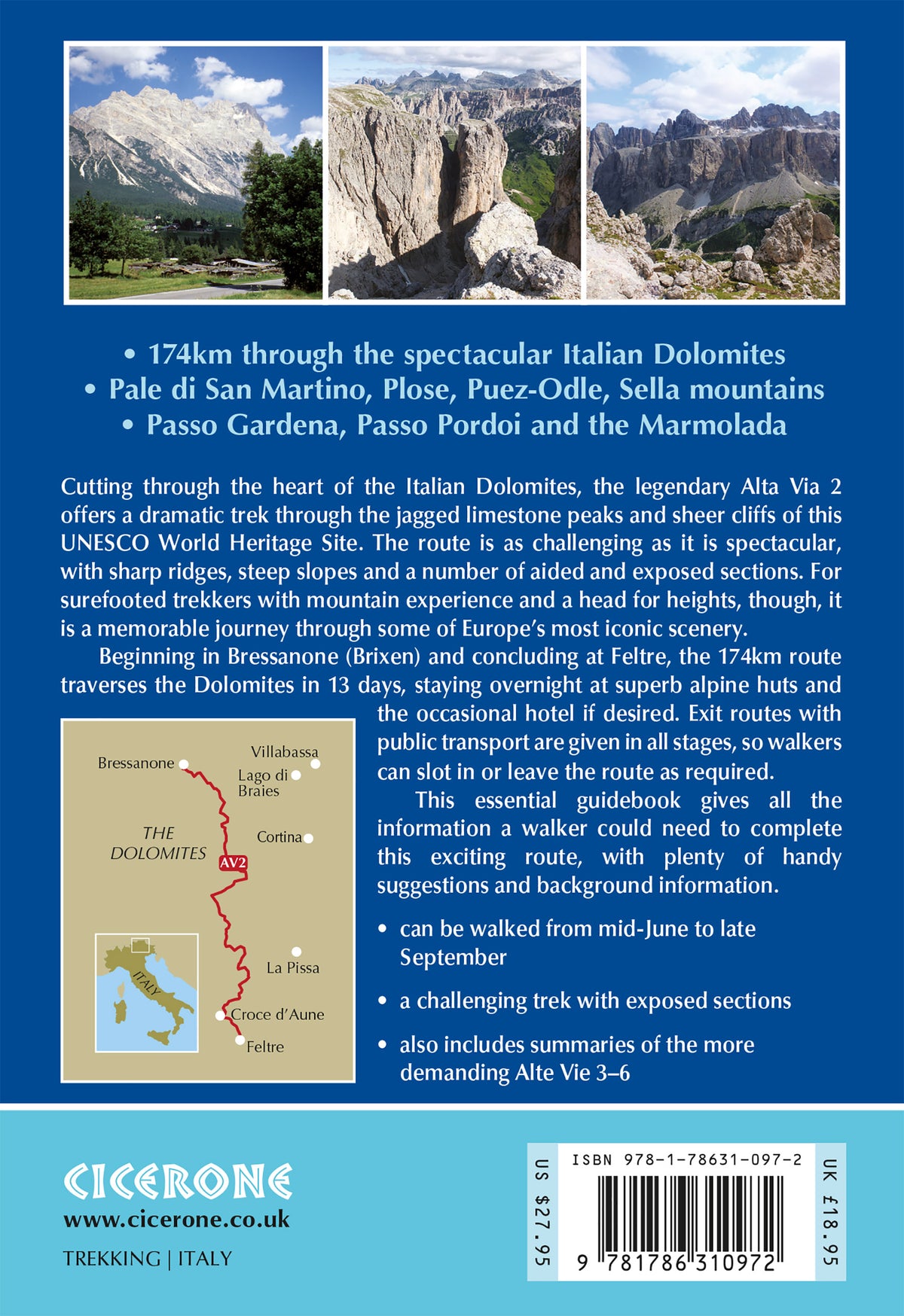 Alta Via 2 - Trekking in the Dolomites - Back Cover