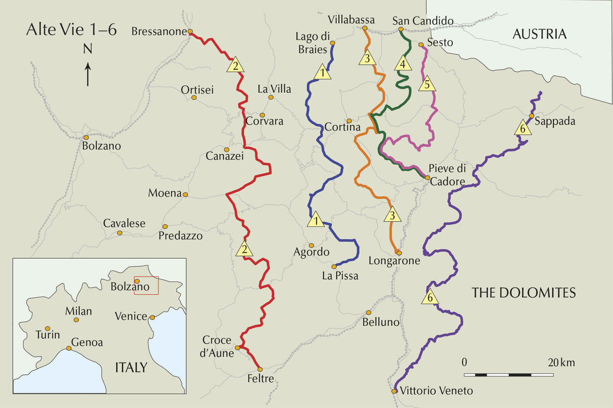 Alta Via 2 - Trekking in the Dolomites - Overview Map