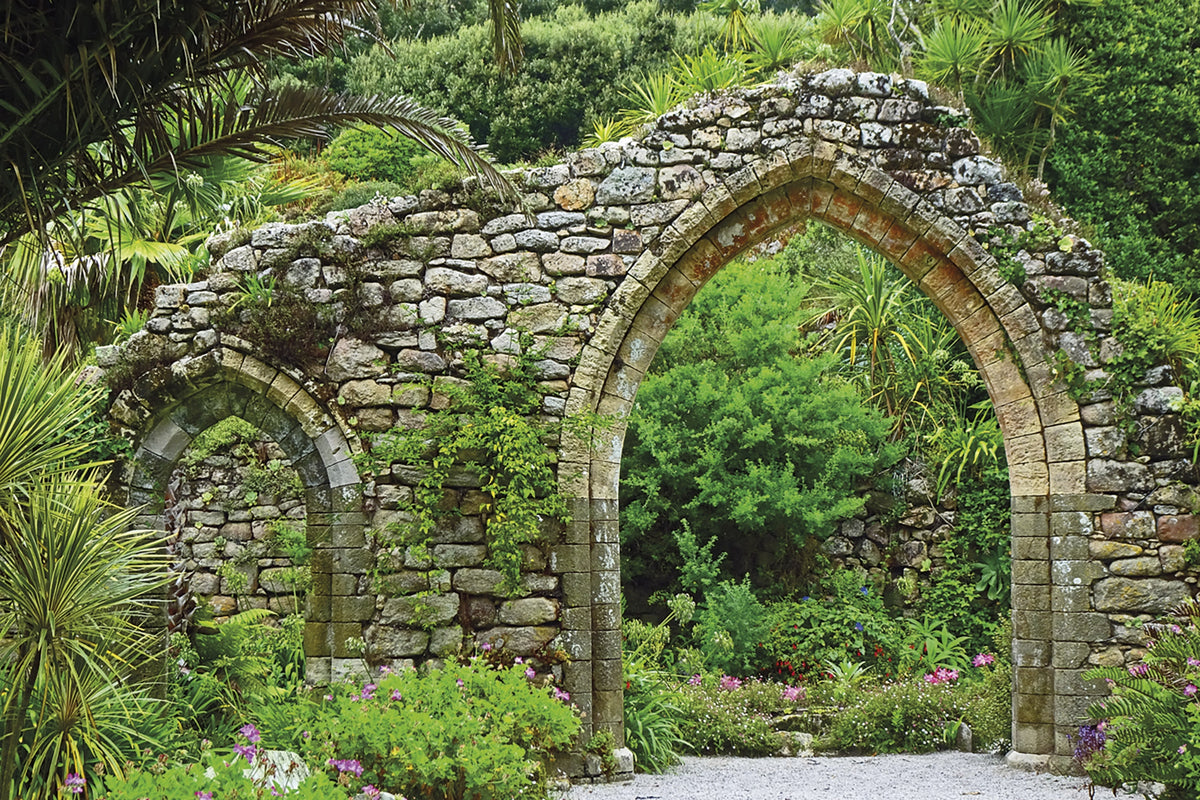 Walking in the Isles of Scilly - Route Photos - Only a couple of stone arches remain of a former Benedictine priory in the Abbey Garden