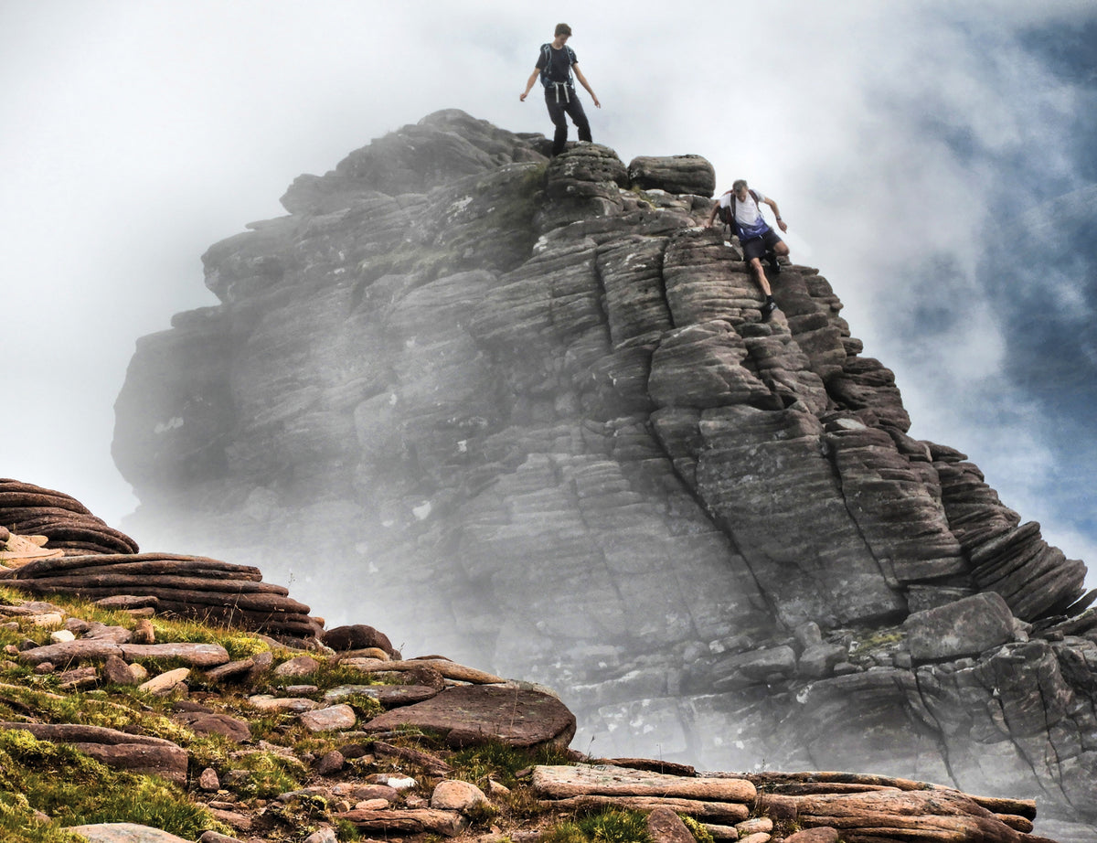 Walking the Munros Vol 2 - Northern Highlands and the Cairngorms - Route Photos - Scrambling on Bidein a’ Ghlas Thuill summit peaks (Route 65)