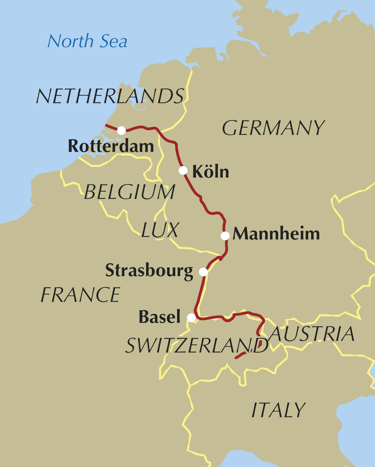 The Rhine Cycle Route - Location Map