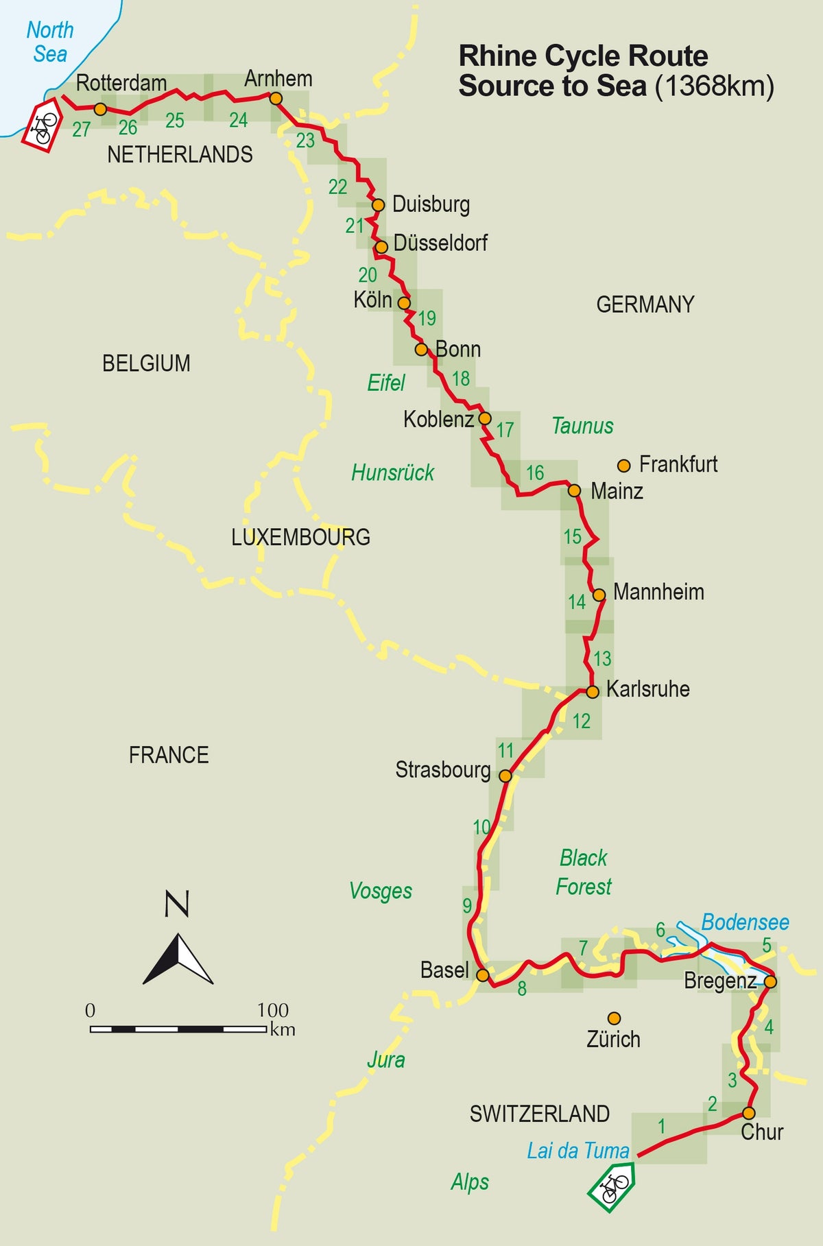 The Rhine Cycle Route - Overview Map
