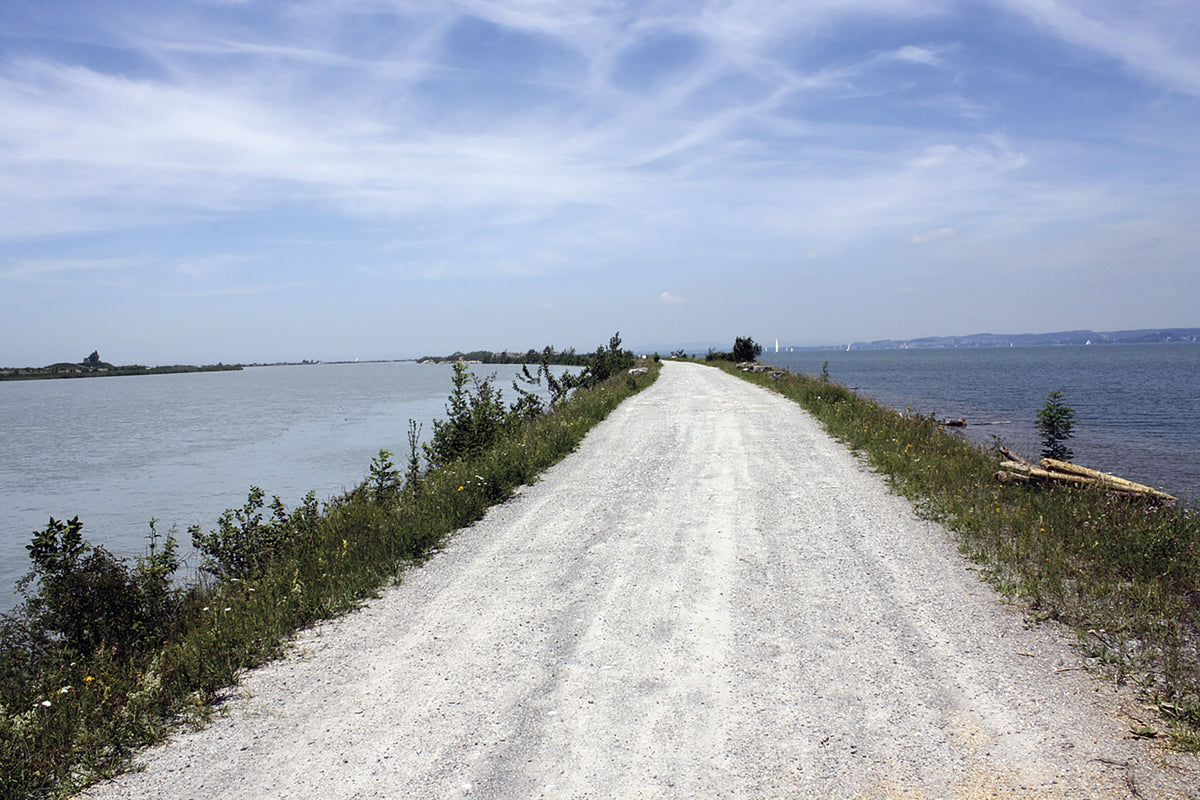 The Rhine Cycle Route - Route Photos - The Rheindelta with the milky waters of the Rhine (left) entering Bodensee (Stage 4)