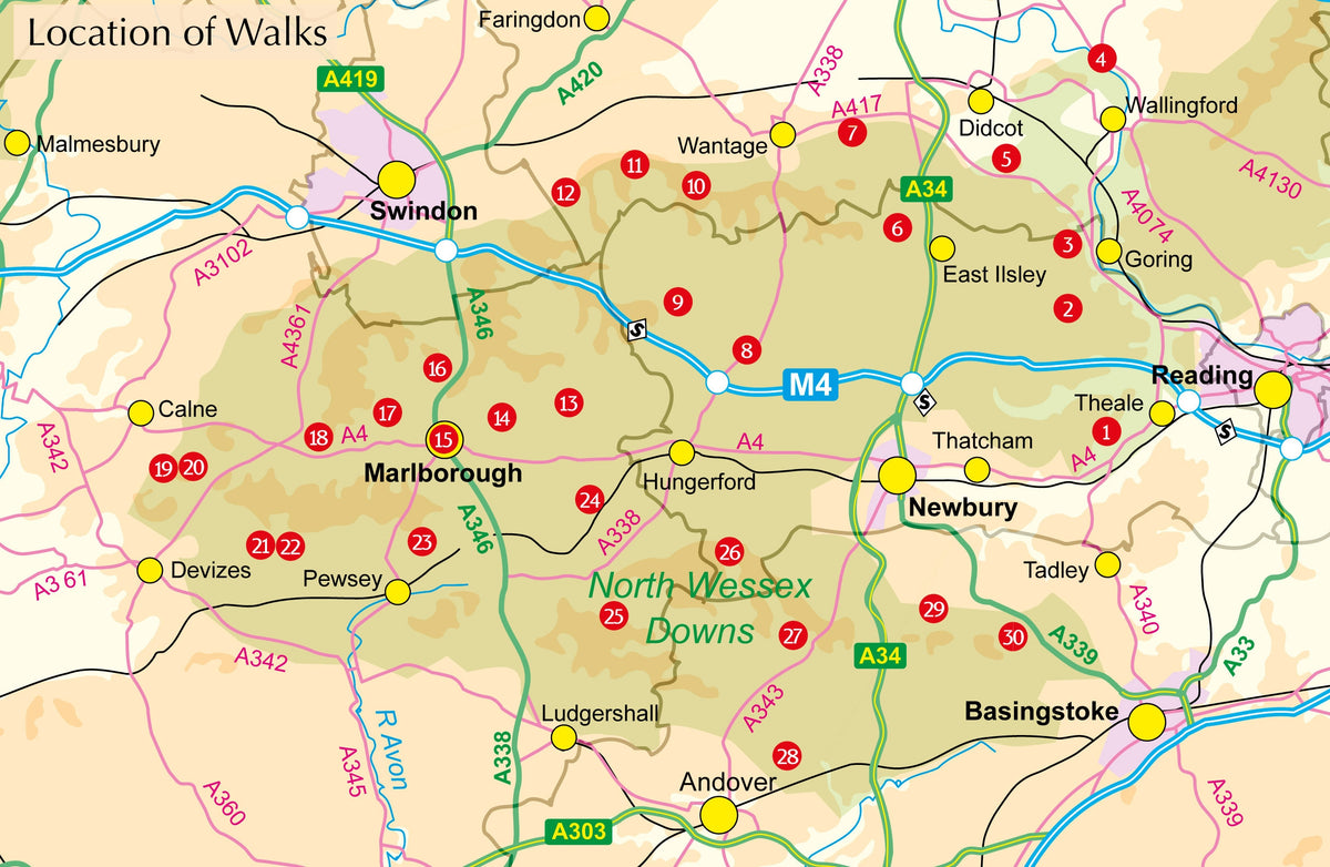 Walking in the North Wessex Downs - Overview Map