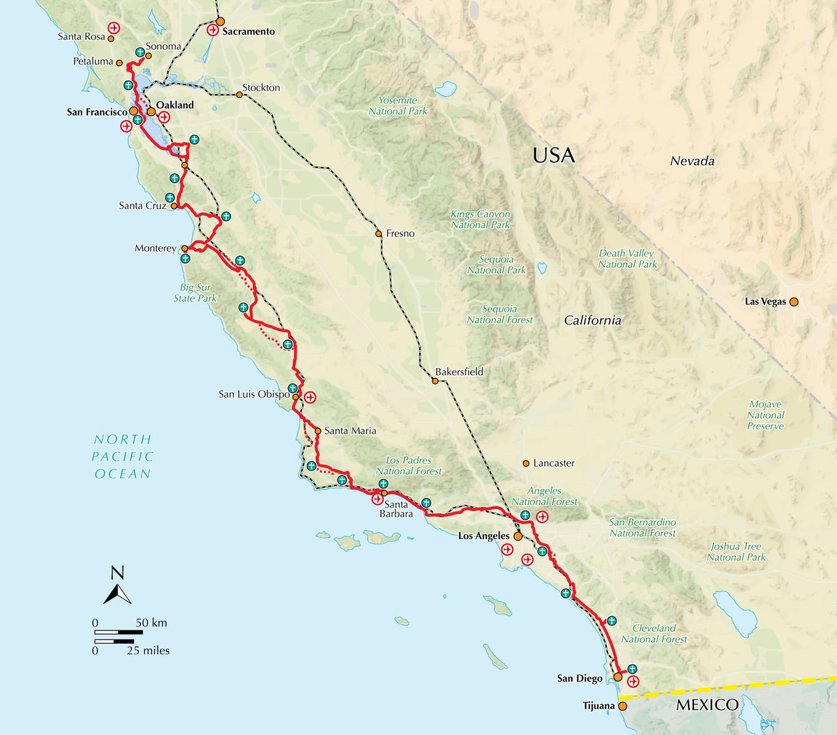 Hiking and Cycling the California Missions Trail - Overview Map