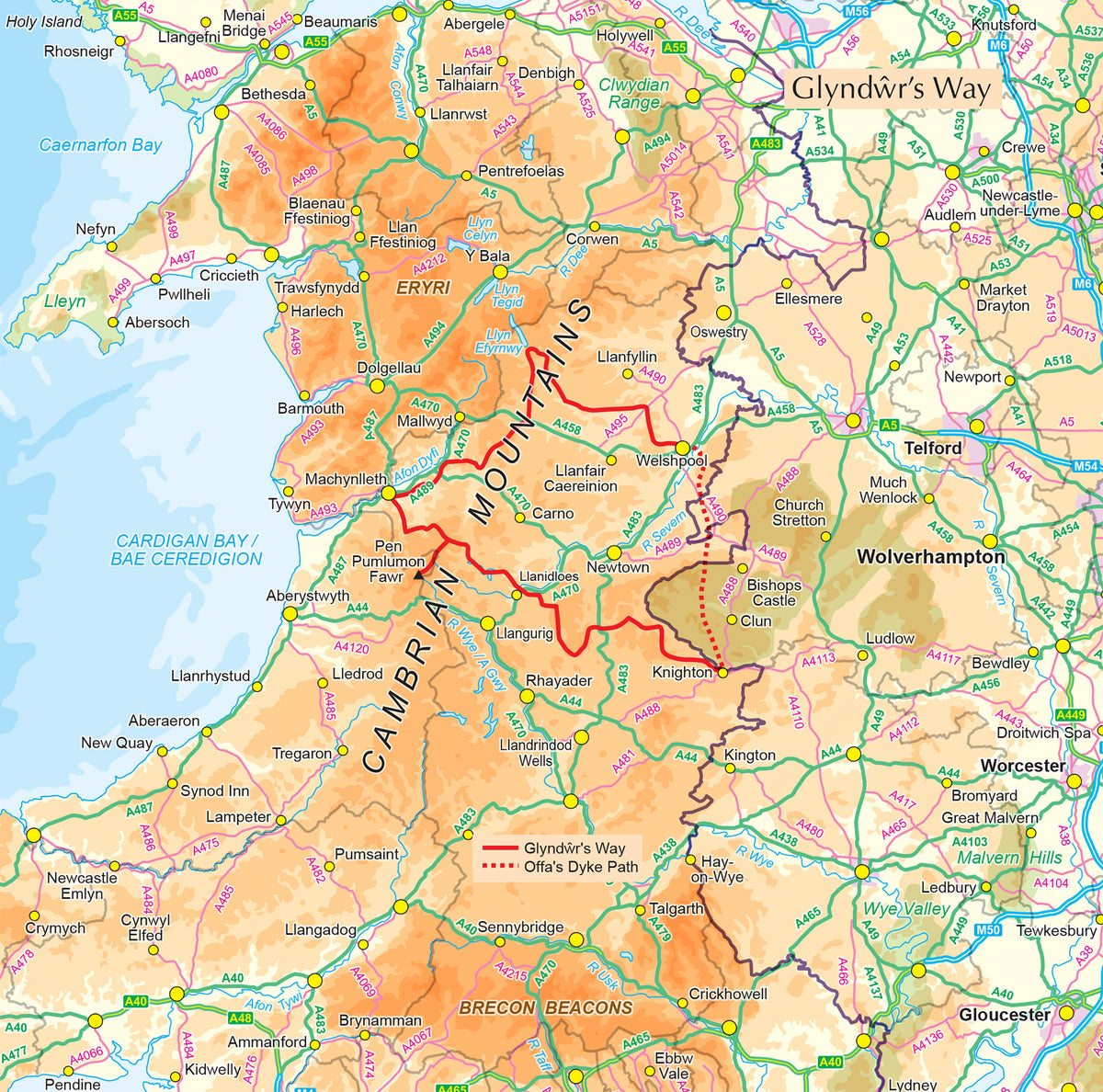 Walking Glyndwr's Way - Overview Map