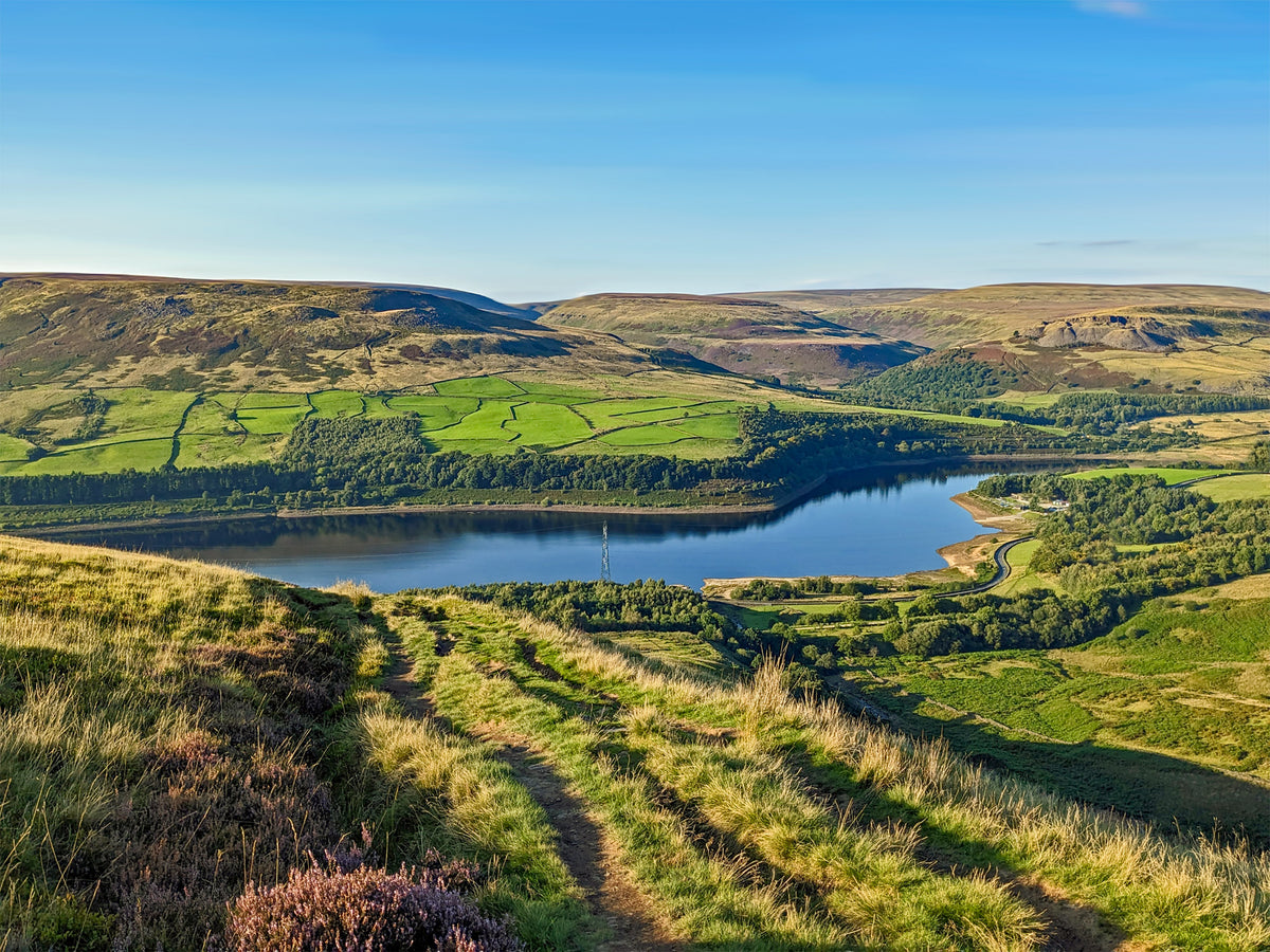 Walking the Pennine Way - Route Photos - Descending to the Torside Reservoir with Black Hill beyond (Pennine Way)