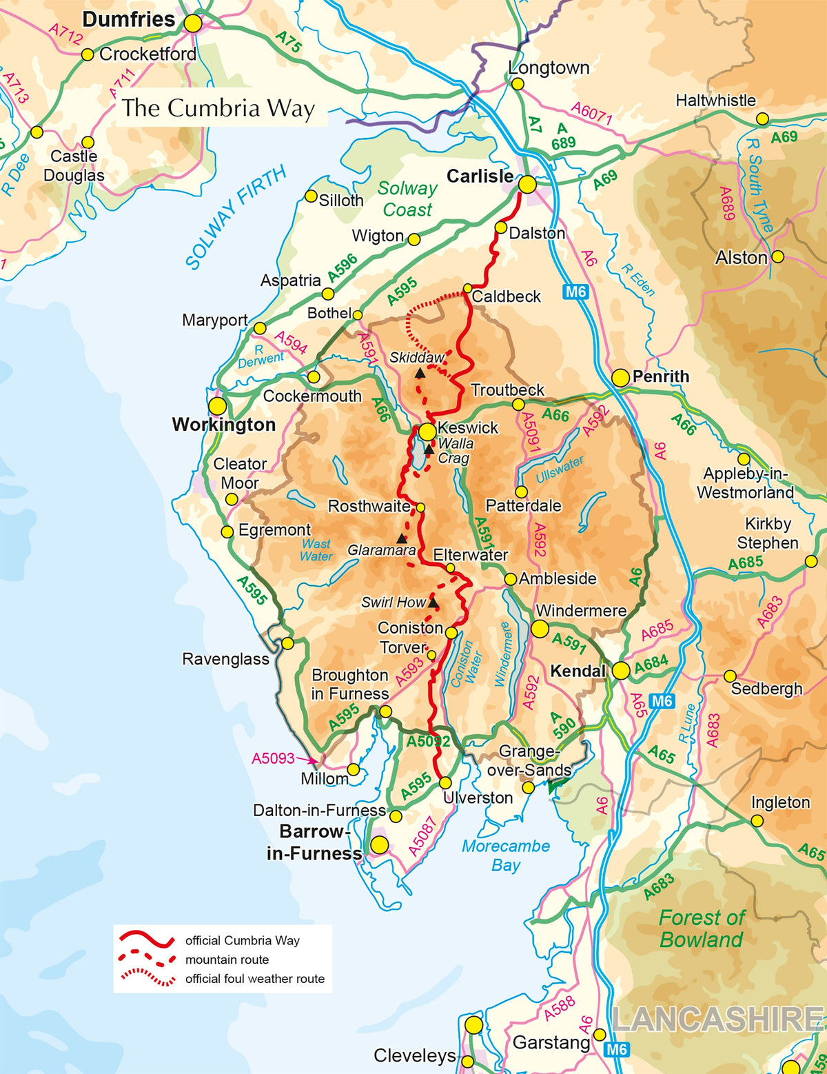 Walking The Cumbria Way - Overview Map