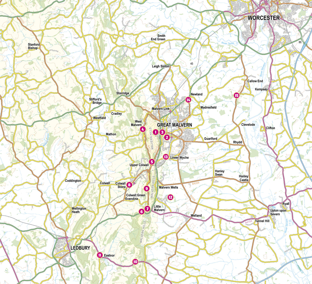 Short Walks on the Malvern Hills - Overview Map