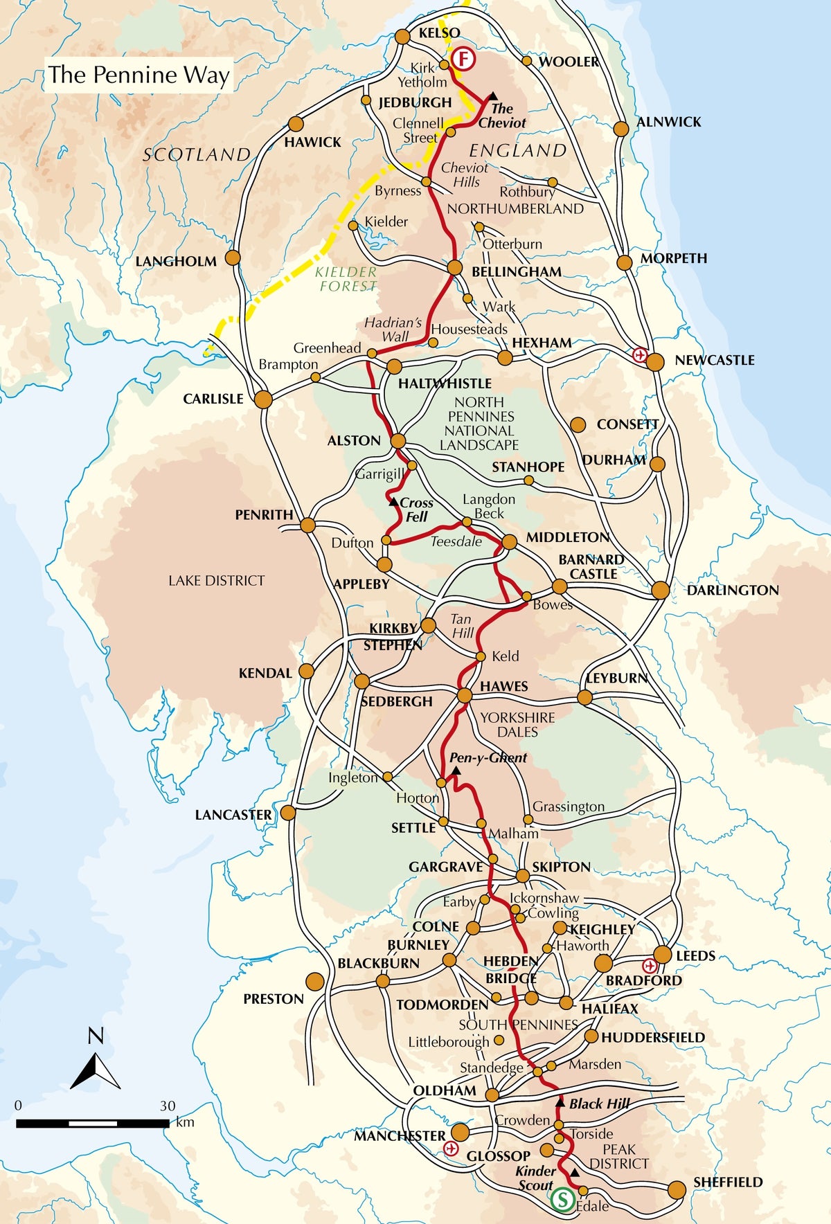 Walking the Pennine Way Map Booklet - Overview Map