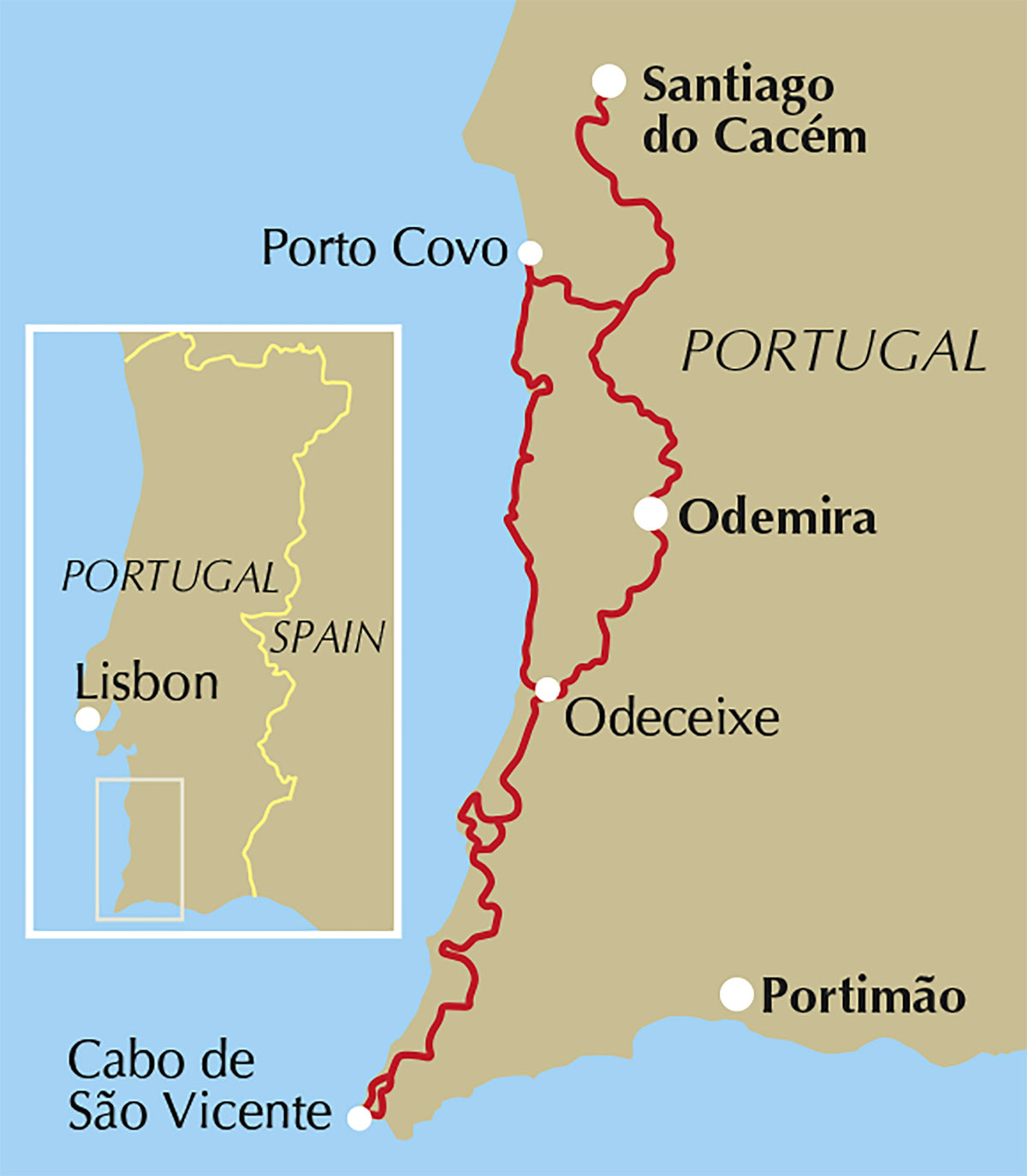 Portugal's Rota Vicentina - Location Map