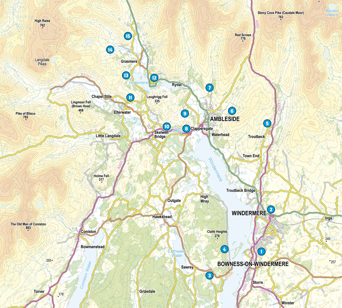 Short Walks in the Lake District: Windermere Ambleside and Grasmere - Overview Map