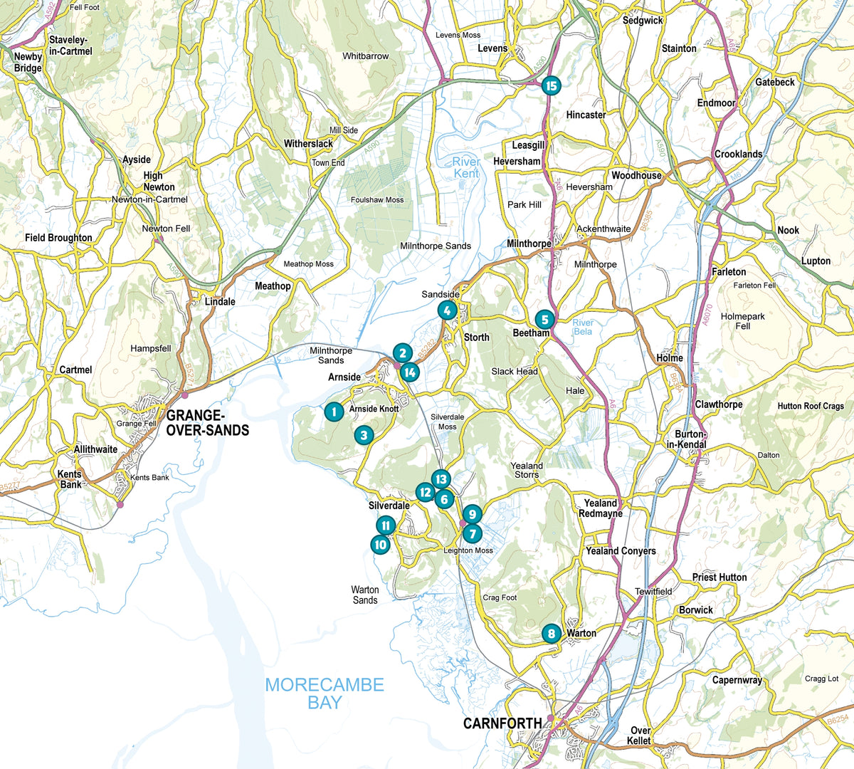Short Walks in Arnside and Silverdale - Overview Map