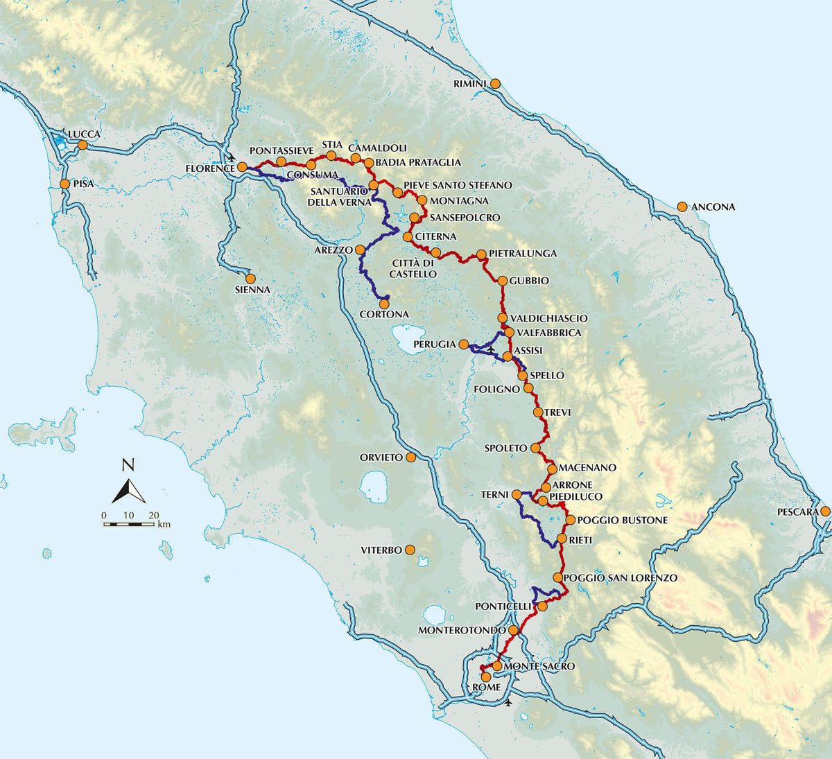 The Way of St Francis: Via di Francesco - Overview Map