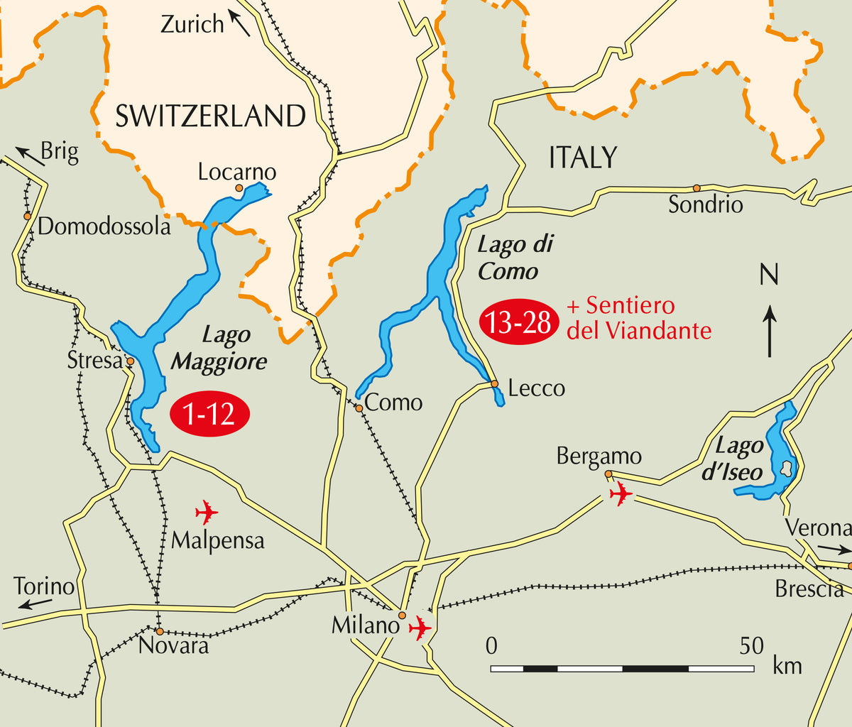 Walking Lake Como and Maggiore - Overview Map