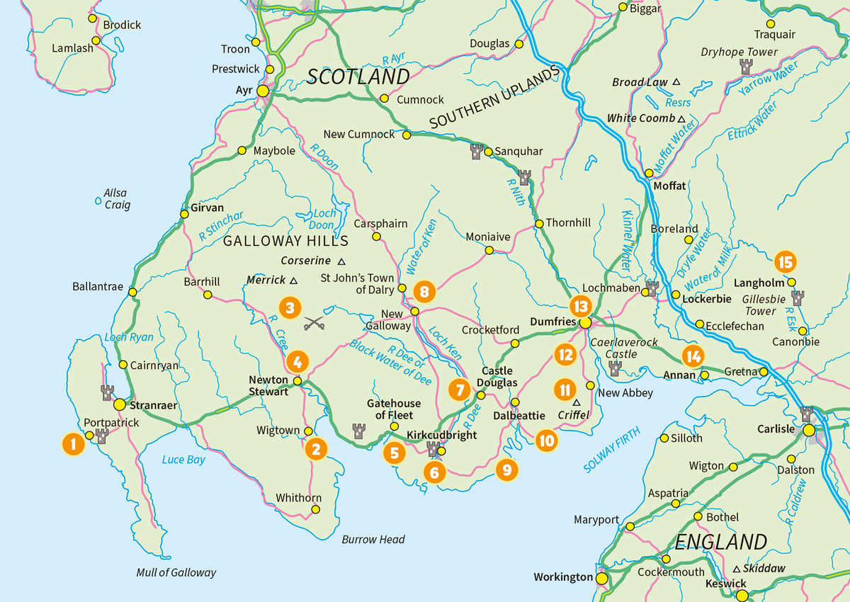 Short Walks in Dumfries and Galloway - Overview Map