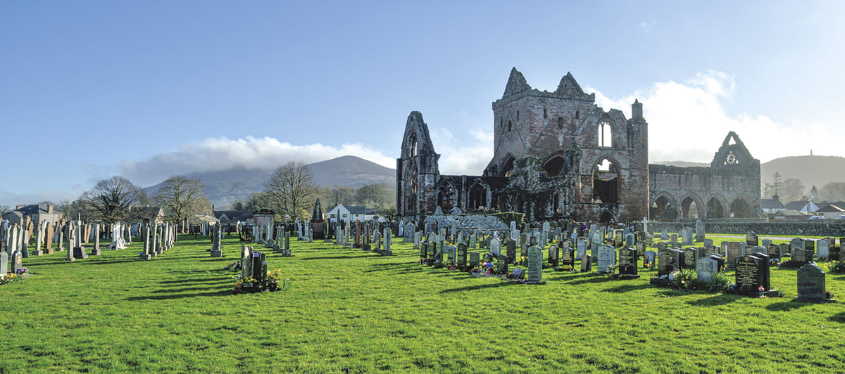 Short Walks in Dumfries and Galloway - Route Photos - Sweetheart Abbey with Criffel behind (Walk 11)
