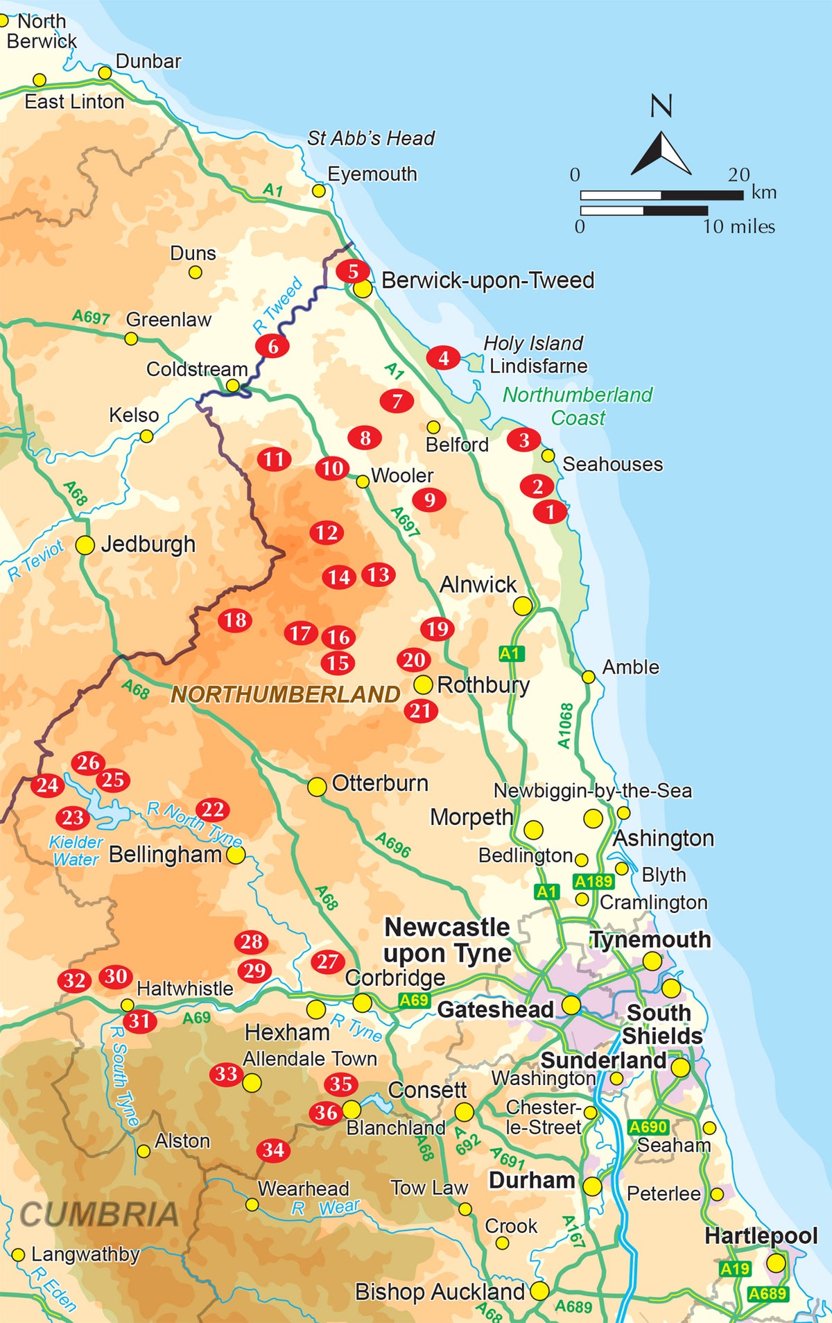 Walking in Northumberland - Overview Map