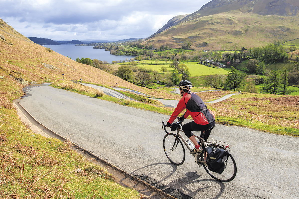 Cycling in the Lake District - Route Photos - Riding down the zigzags at Martindale with Howtown below (Route 5)