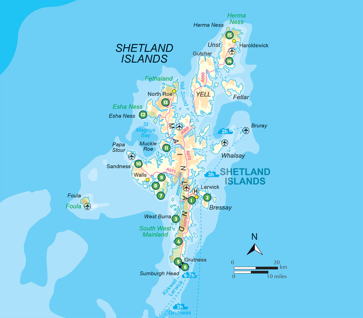 Short Walks on the Shetland Islands - Overview Map