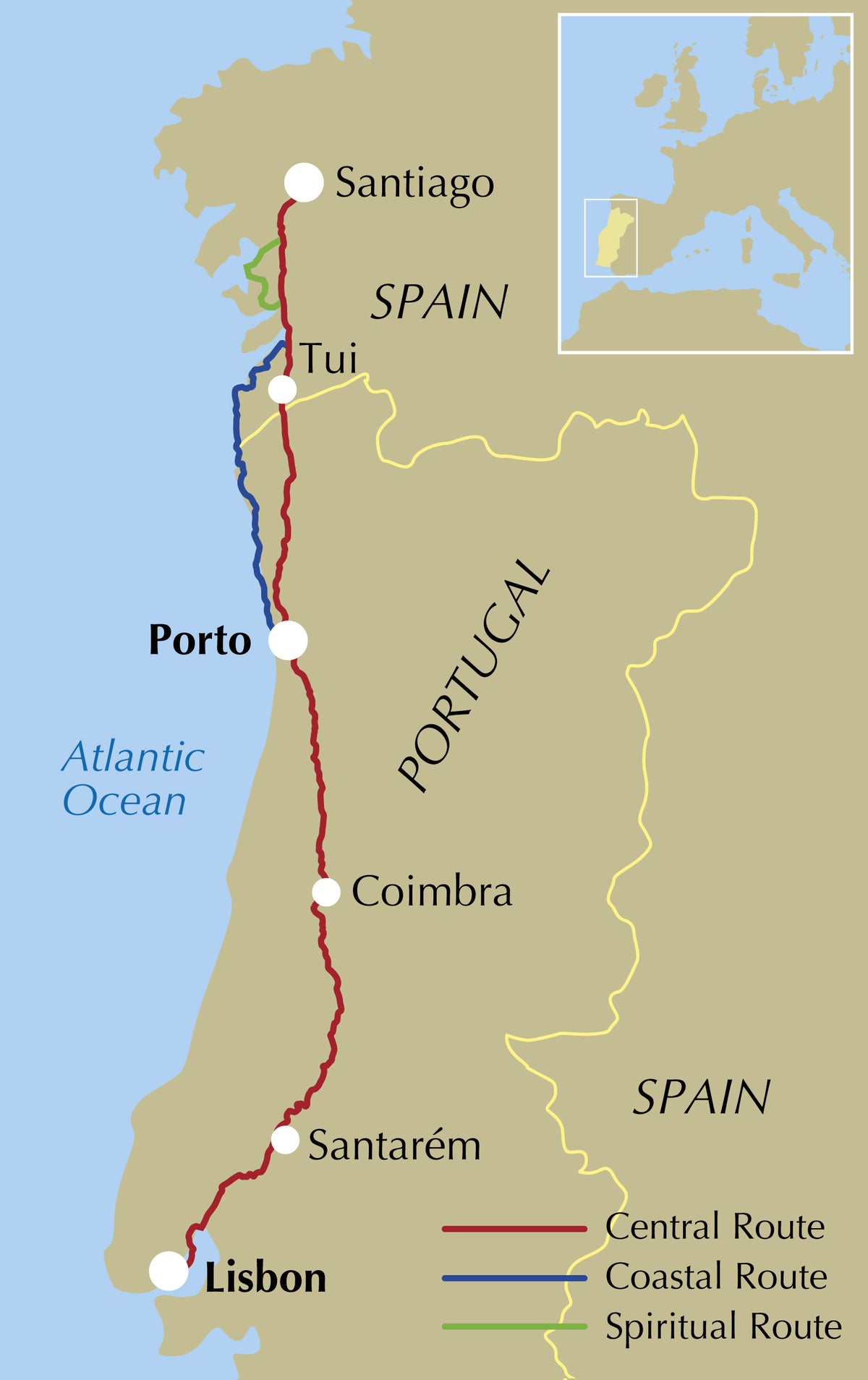 The Camino Portugues - Location Map