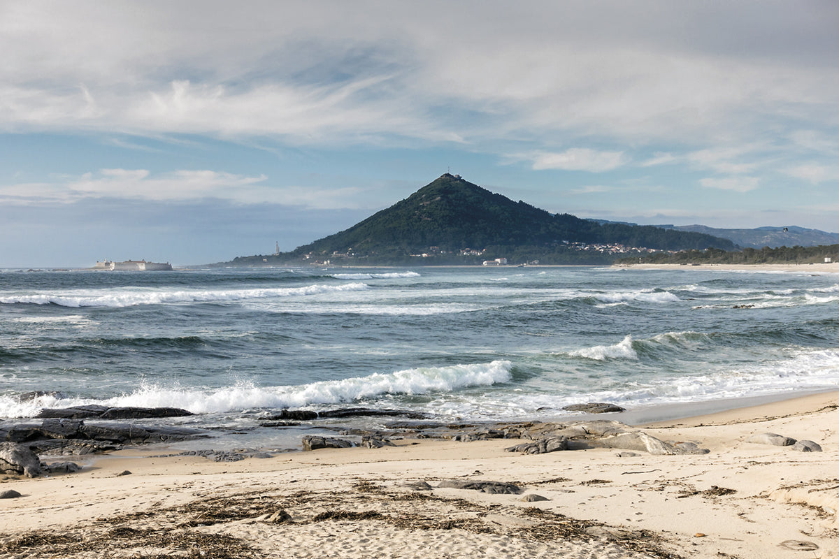 The Camino Portugues - Route Photos - View of Mt Santa Tecla in Spain, from Moledo (CC Stage 4)