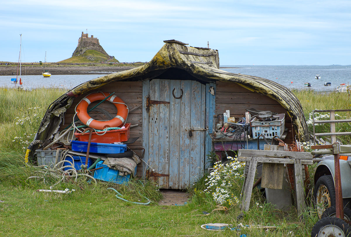 Short Walks in Northumberland: Wooler, Rothbury, Alnwick and the coast - Route Photos - One of the herring-boat sheds on Holy Island (Lindisfarne) (Walk 14)