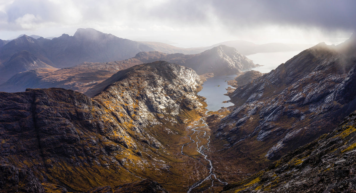 Skye Munros - Route Photos - View from Sgurr a’ Mhadaidh to Loch Coruisk with Bla Bheinn top left (Route 2)