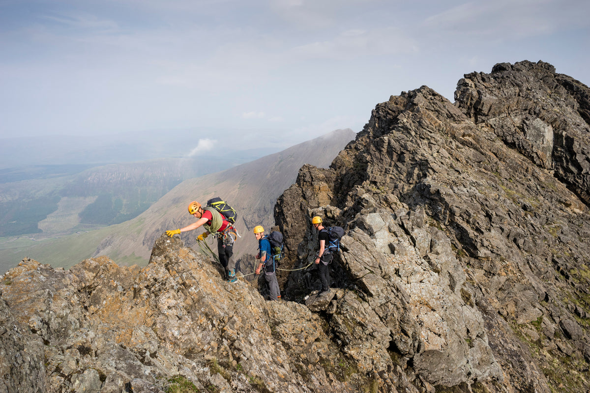 Skye Munros - Route Photos - Guided group on the crux arête as they head to the South Top of Sgurr a’ Ghreadaidh (Route 2)