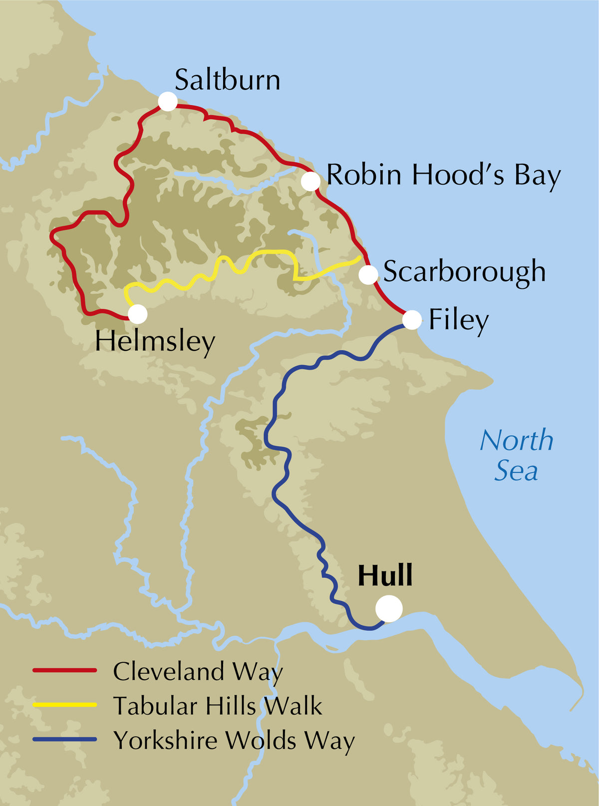 The Cleveland Way and the Yorkshire Wolds Way - Location Map