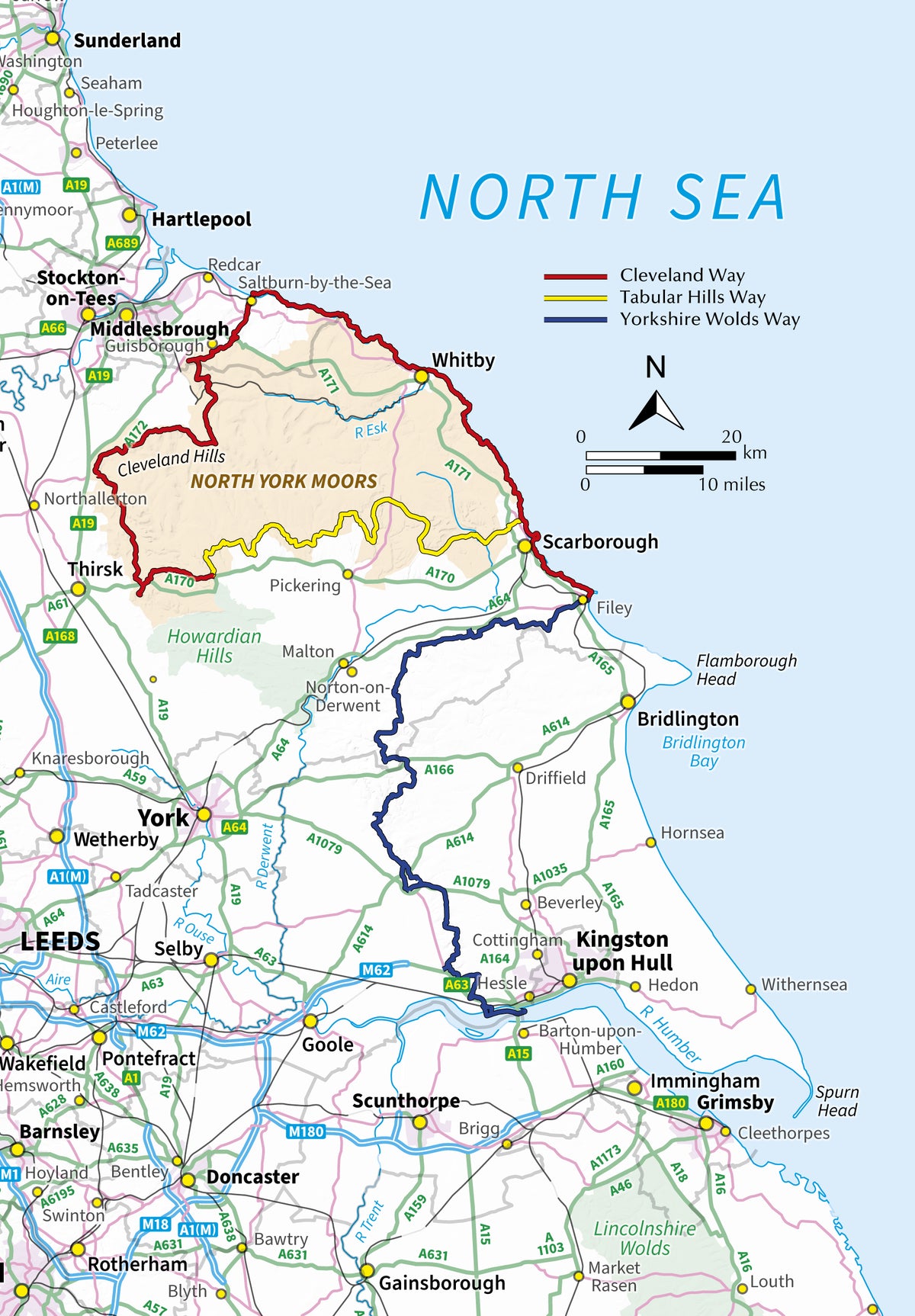 The Cleveland Way and the Yorkshire Wolds Way - Overview Map