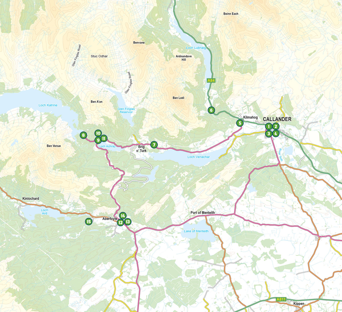 15 Short Walks in the Trossachs - Callander and Aberfoyle - Overview Map