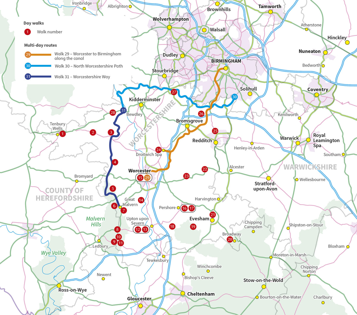 Walking in Worcestershire - Overview Map