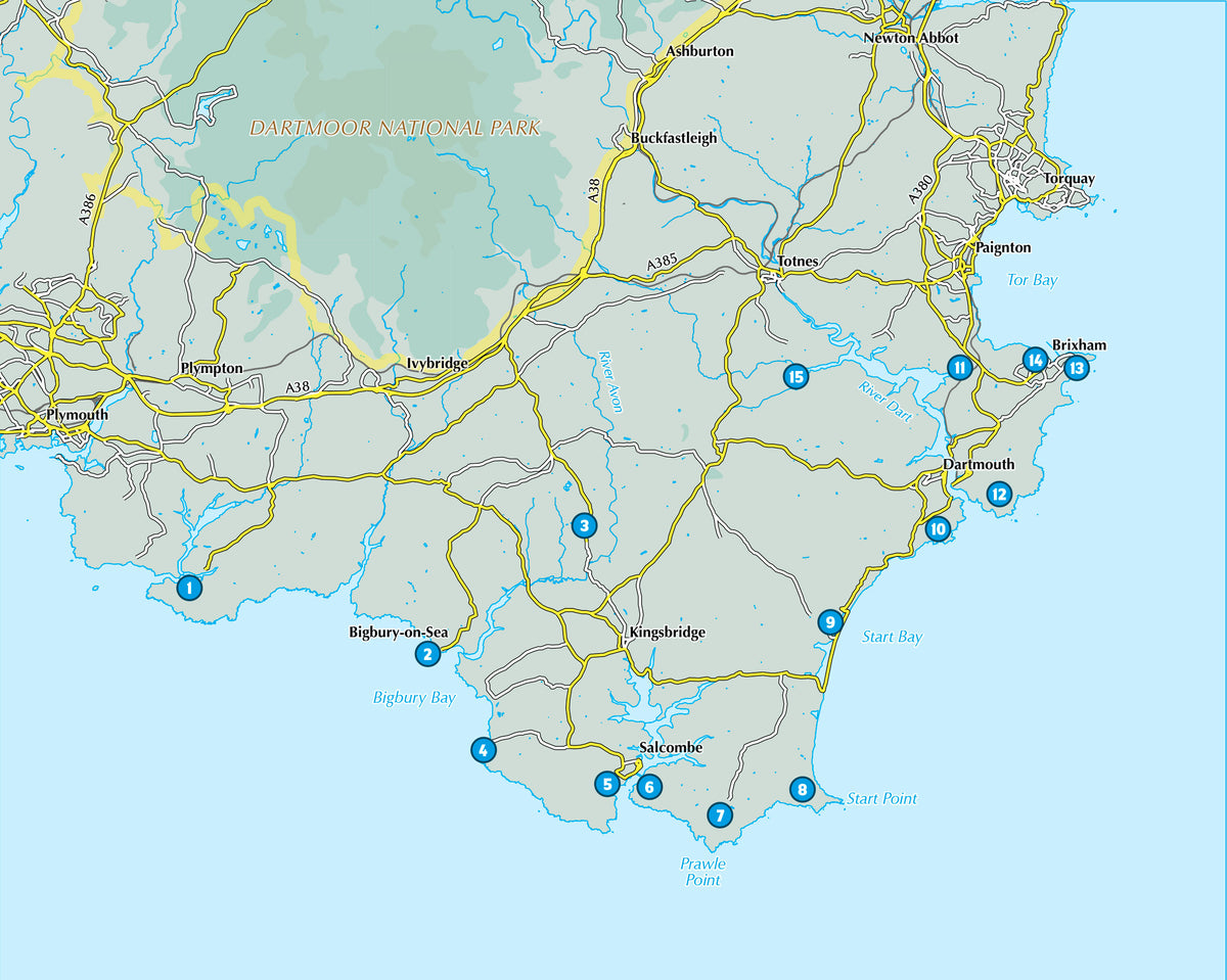 15 Short Walks in South Devon - Salcombe, Brixham and the coast - Overview Map