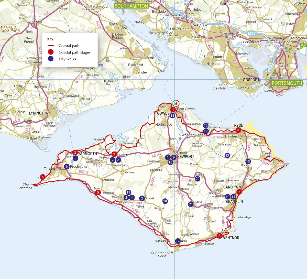 Walking on the Isle of Wight - Overview Map