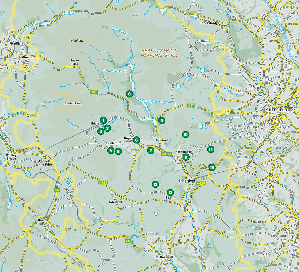 15 Short Walks in the Peak District - Edale and the Hope Valley - Overview Map