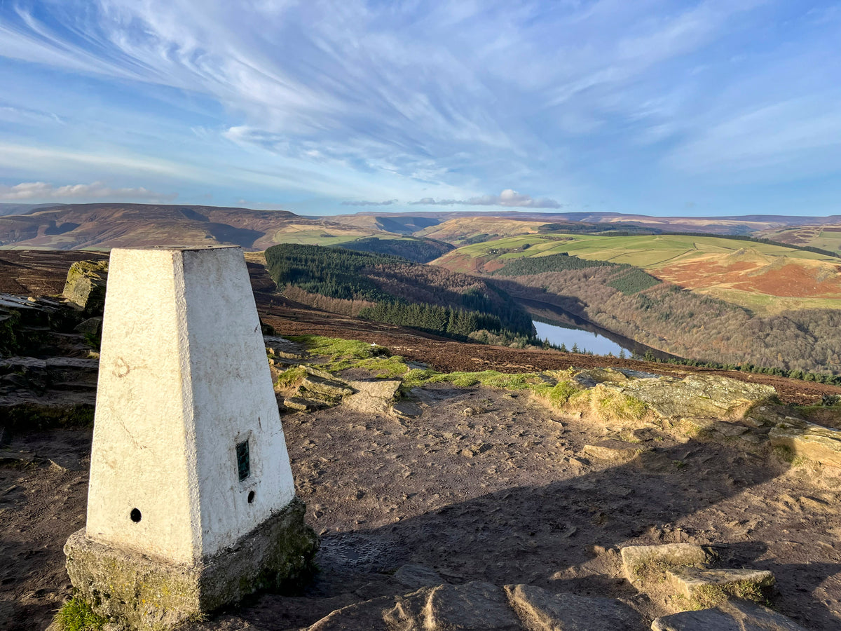 15 Short Walks in the Peak District - Edale and the Hope Valley - Route Photos - Win Hill summit overlooking Ladybower Reservoir and the Dark Peak moors (Walk 6)