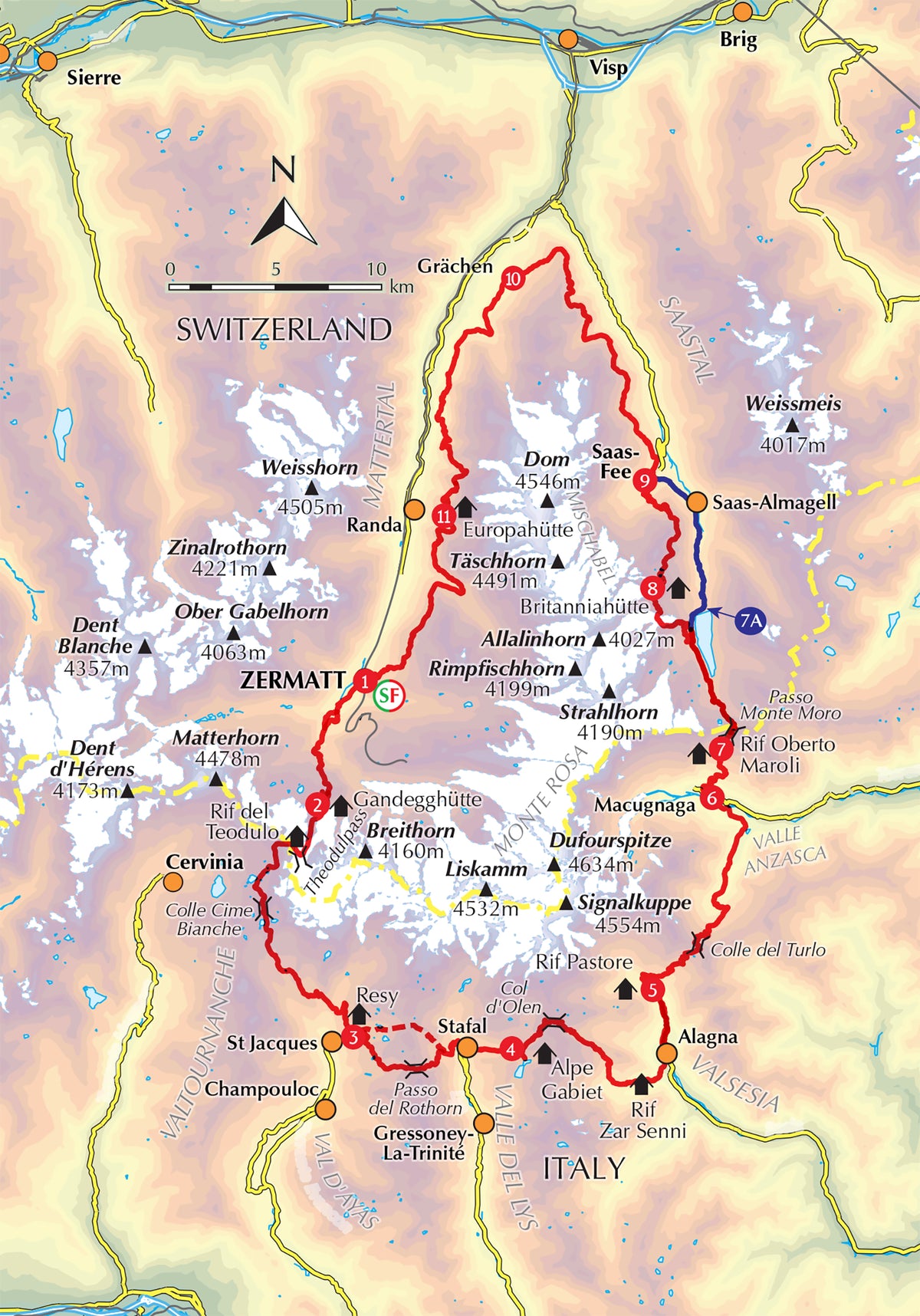 Hiking the Tour of Monte Rosa - Overview Map