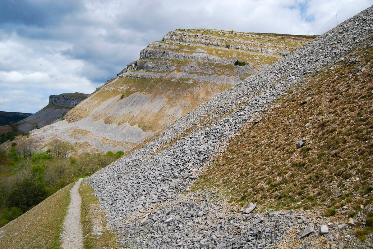 Offa's Dyke Path - Route Photos - Offa’s Dyke Path below the limestone escarpment of Eglwyseg Rocks, looking to Craig Arthur and Craig yr Adar