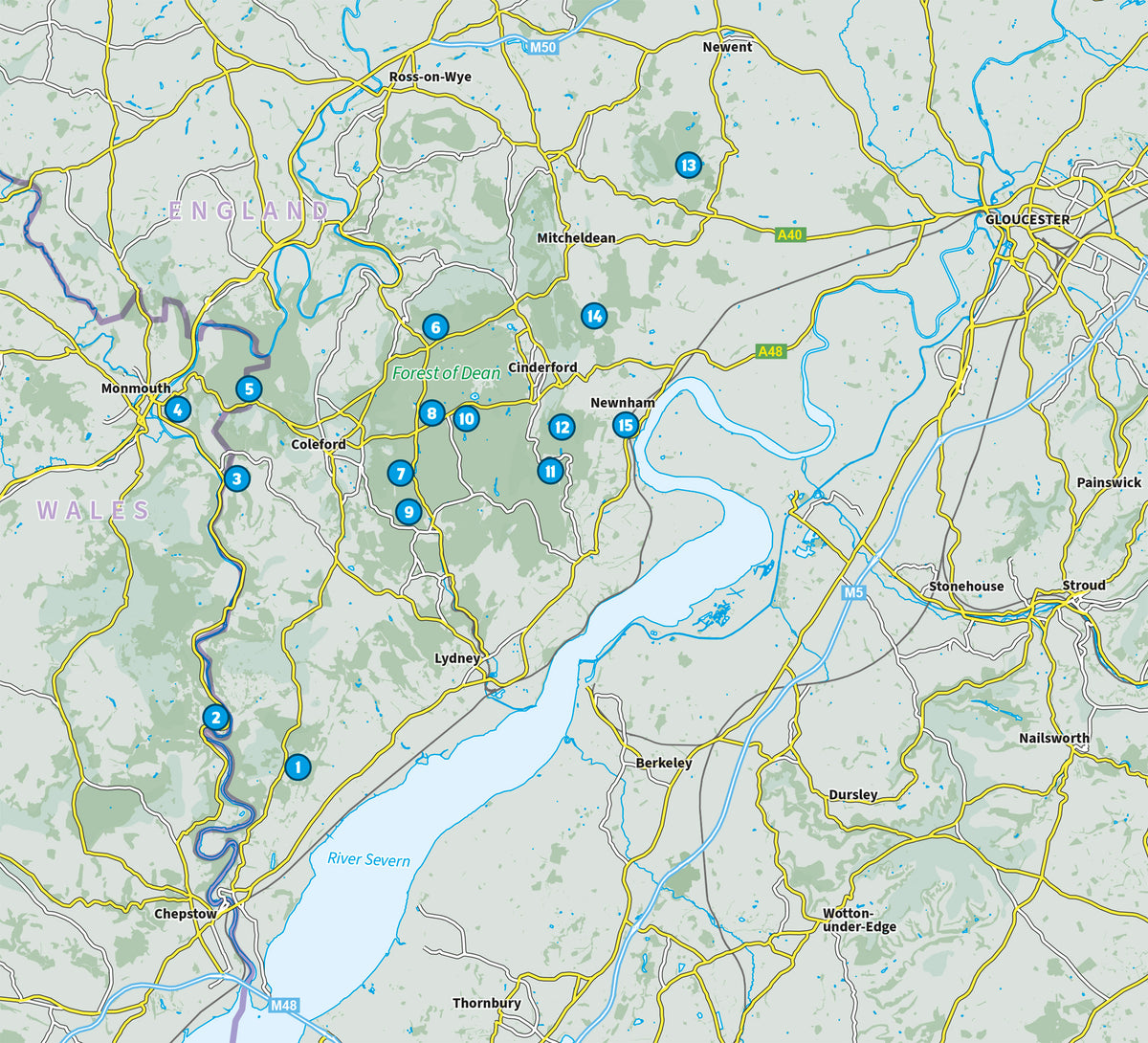 15 Short Walks in the Forest of Dean - Overview Map