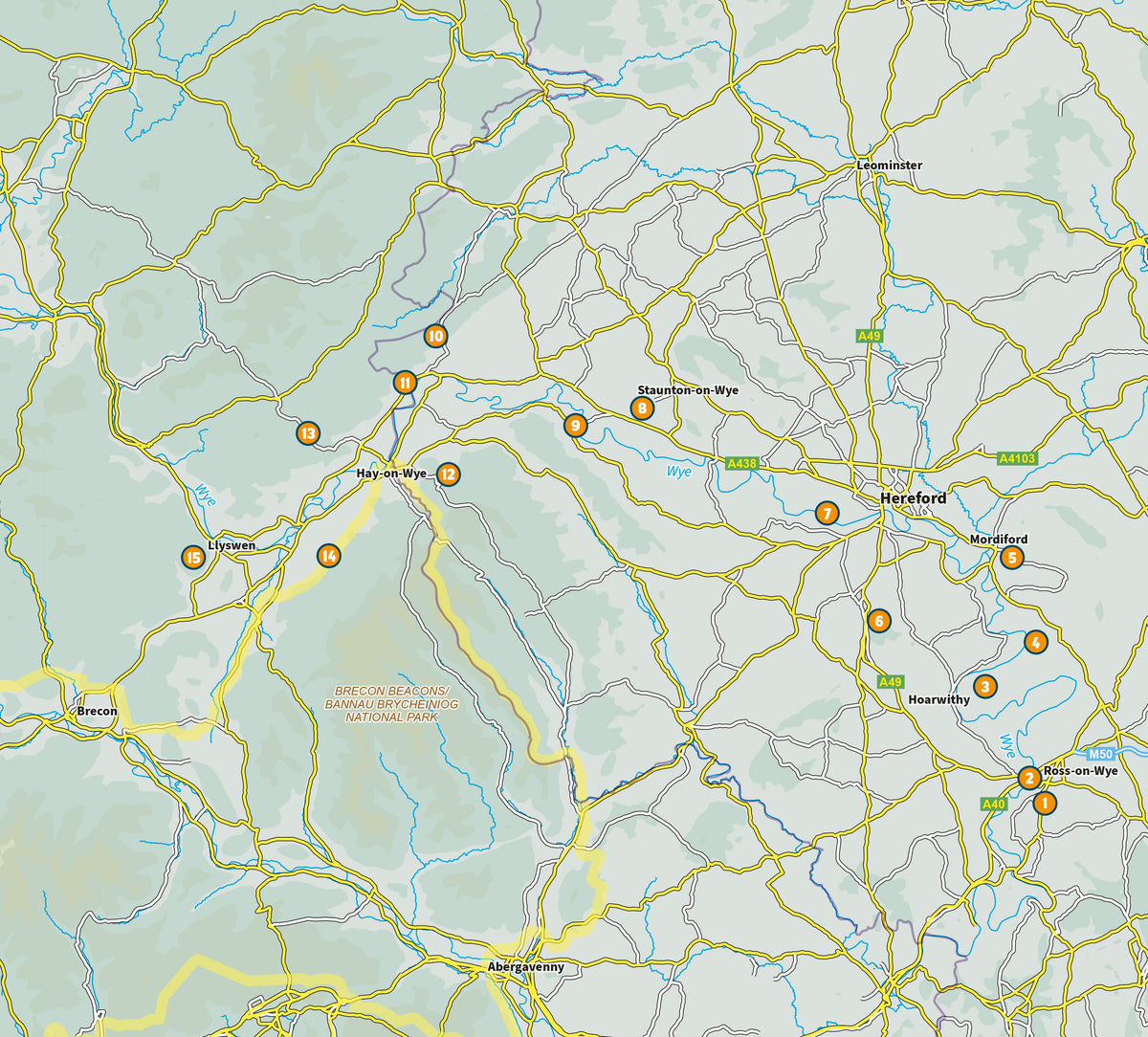 15 Short Walks in the Wye Valley - Overview Map