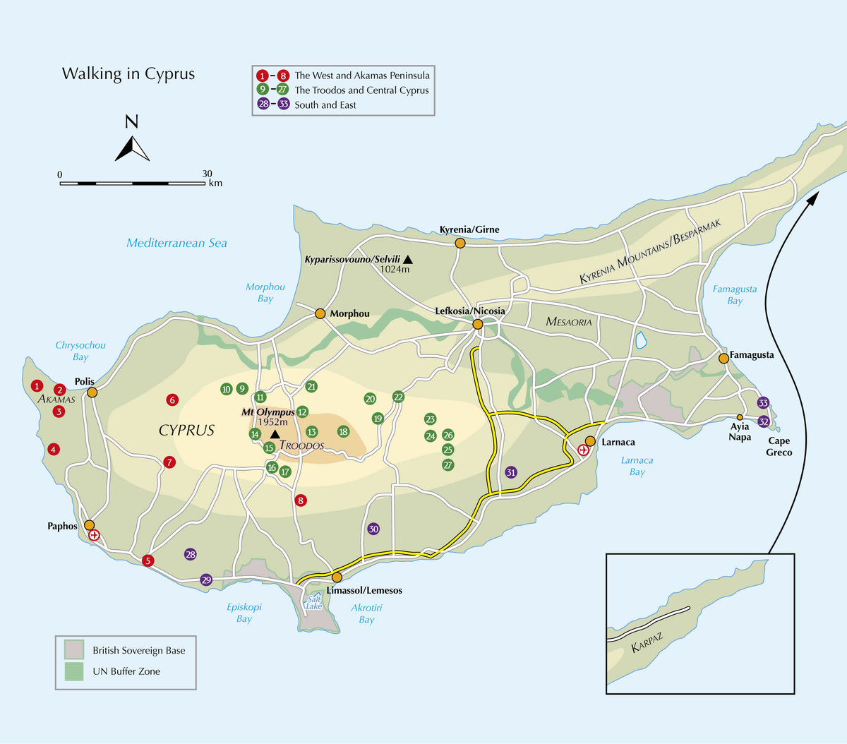 Walking in Cyprus - Overview Map