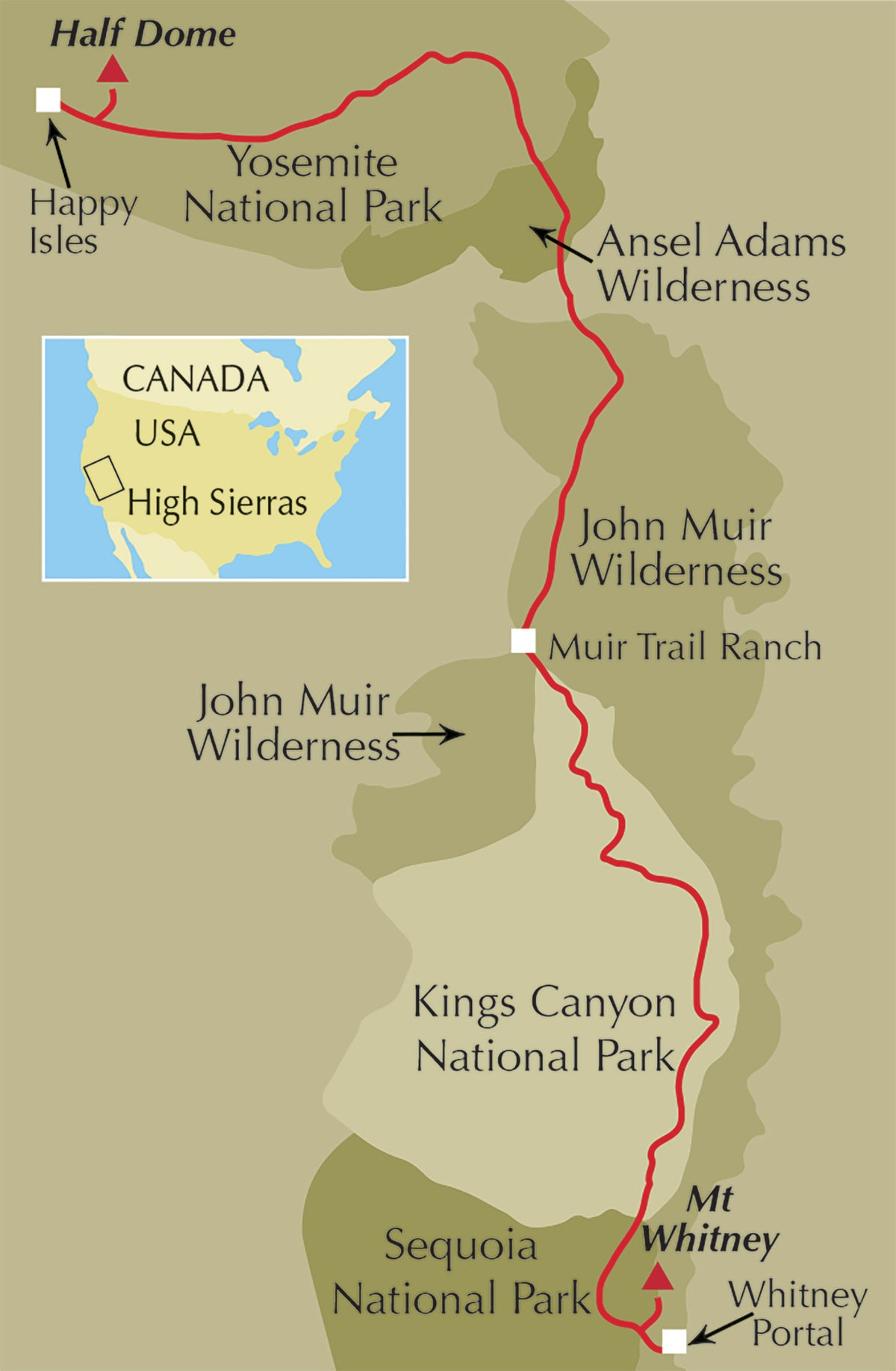 Hiking the John Muir Trail - Location Map
