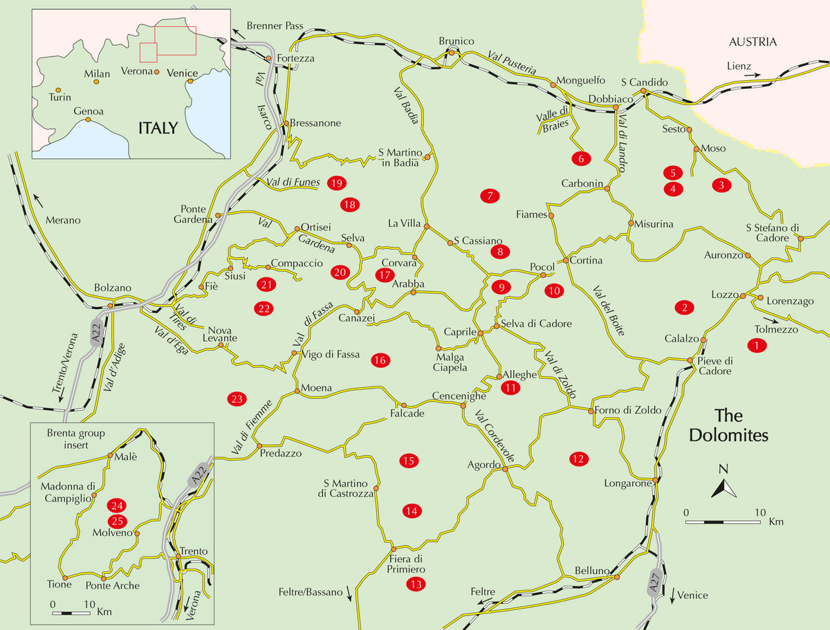 Hut to Hut Hiking in the Dolomites - Overview Map